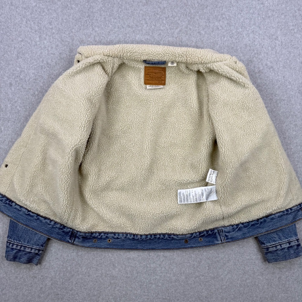 Levis Jacket Mens Small Blue Denim Sherpa Lined Trucker Type III Snap Button - Picture 11 of 16